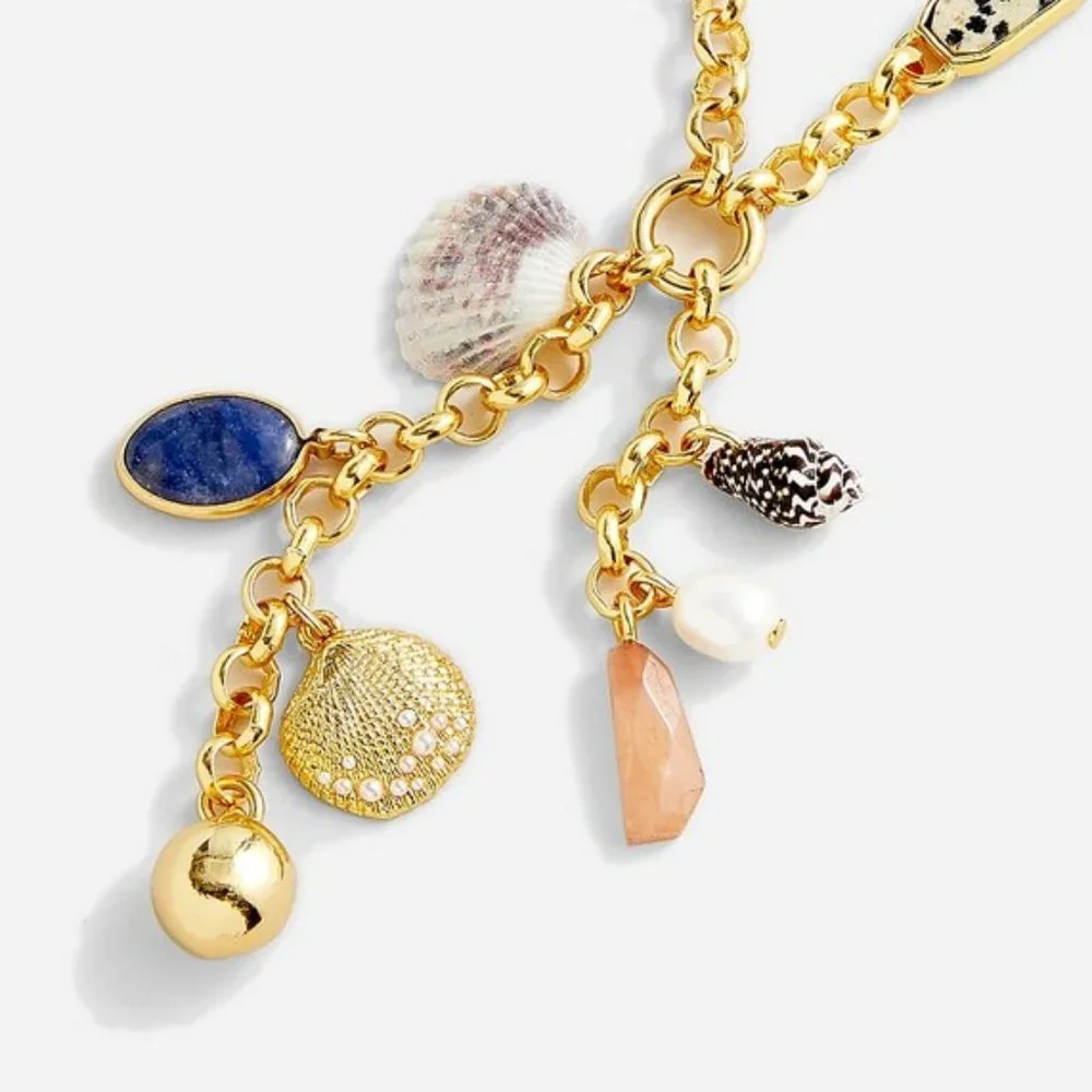 J. Crew Gold Plated Mixed-Stone Charm Necklace